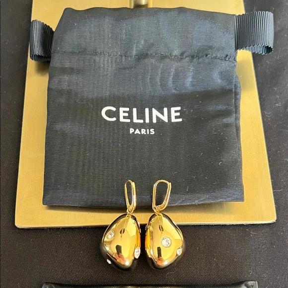 Celine Gold Drop Earrings with Crystal Accents - Picture 1 of 7
